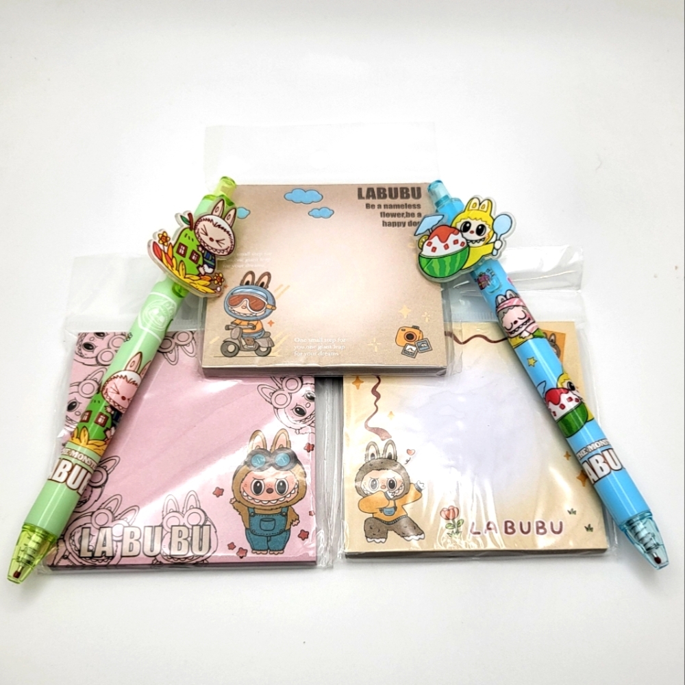 LABUBU 5-Piece Stationery Bundle NEW Sticky Notes & Pens